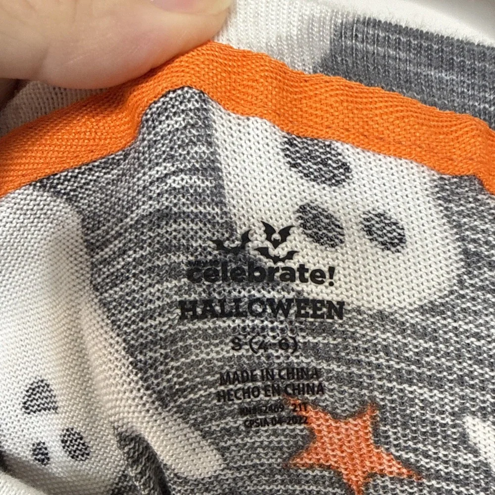 NWT Womens Small Halloween Ghost Pajama Top Boo Gray Orange Stars Sleepwear